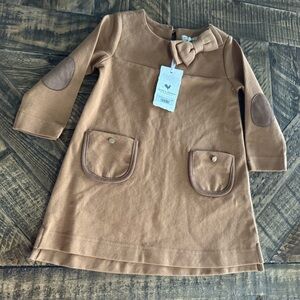 Hope & Henry Toddler Girl Camel Bow Dress w/ Elbow Patches | 18–24M | NWT